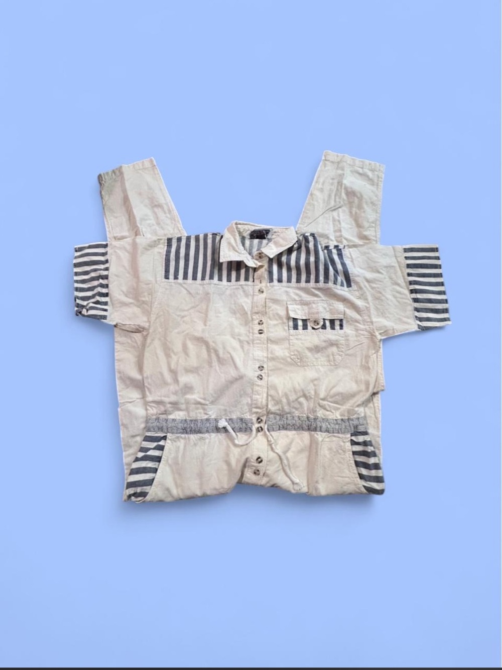 Vintage 80s Nautical Stripe Cotton Jumpsuit / Minimalist Utility Coverall